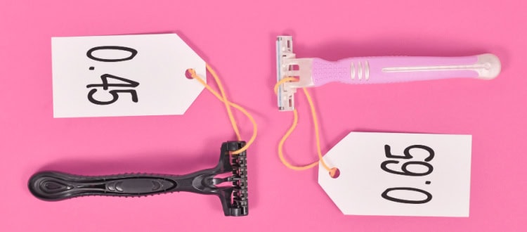 two razors are side by side with the black one costing $.45 and the pink one costing $.65.