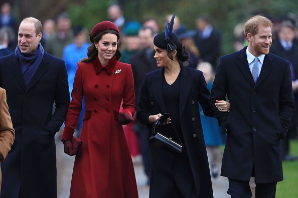 Prince William and Kate Middleton don't hold hands as often as Prince Harry and Meghan Markle because they don't need it as they are already very familiar with each other. Pictured: Prince William, Middleton, Markle and Prince Harry arrive to attend Chris