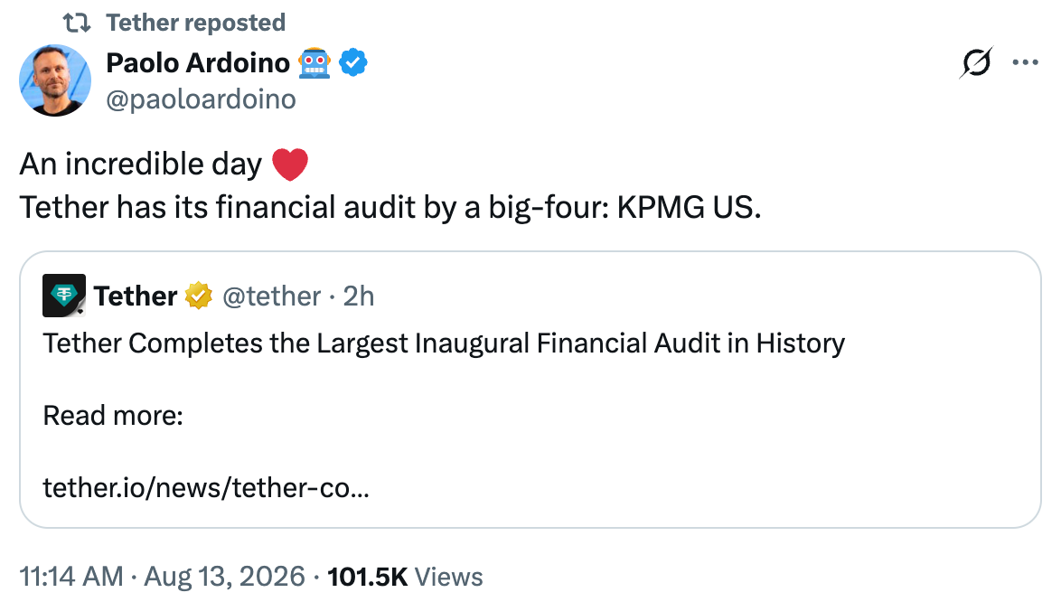 Tether Completes First Full Financial Audit of 2025 Accounts