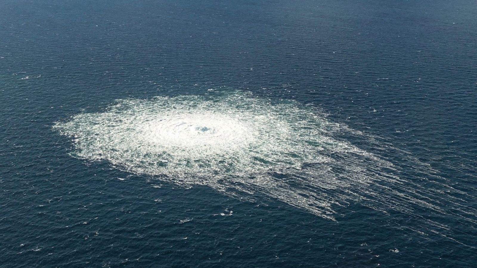 The gas leak, seen from a Danish jet on 27 September 2022. Pic: Reuters