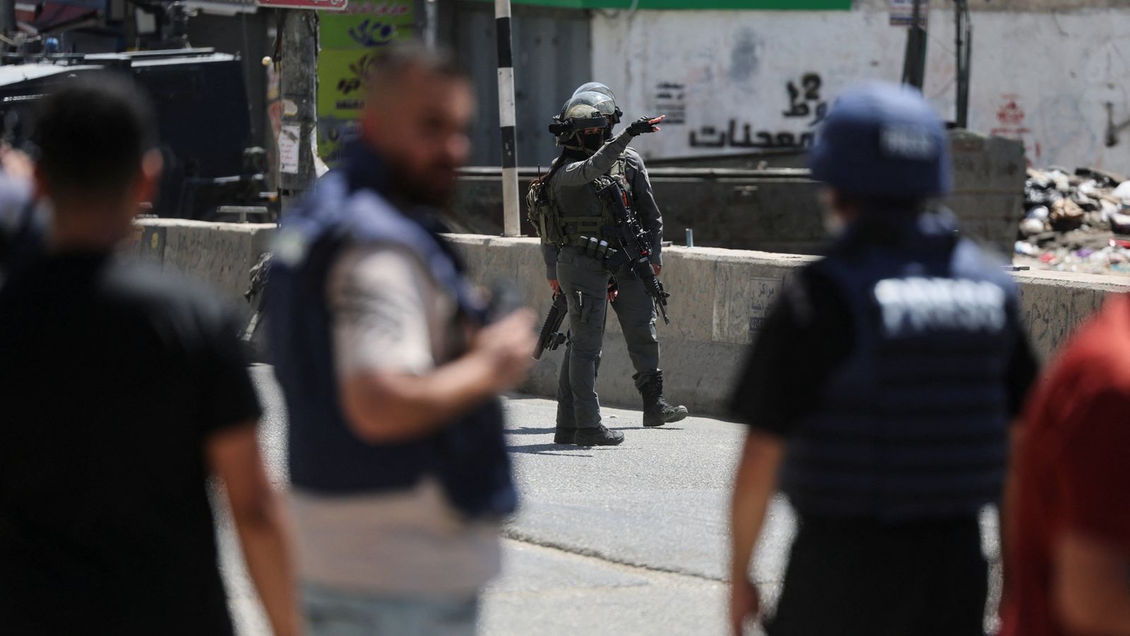 Israeli forces take part in a raid on the Qalandia training centre. Pic: Reuters
