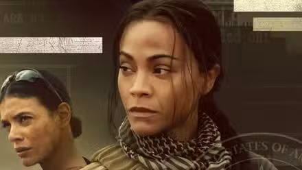 Laysla De Oliveira as Sergeant Cruz Manuelos and Zoe Saldaña as Joe McNamara on the poster for 'Special Ops: Lioness.'