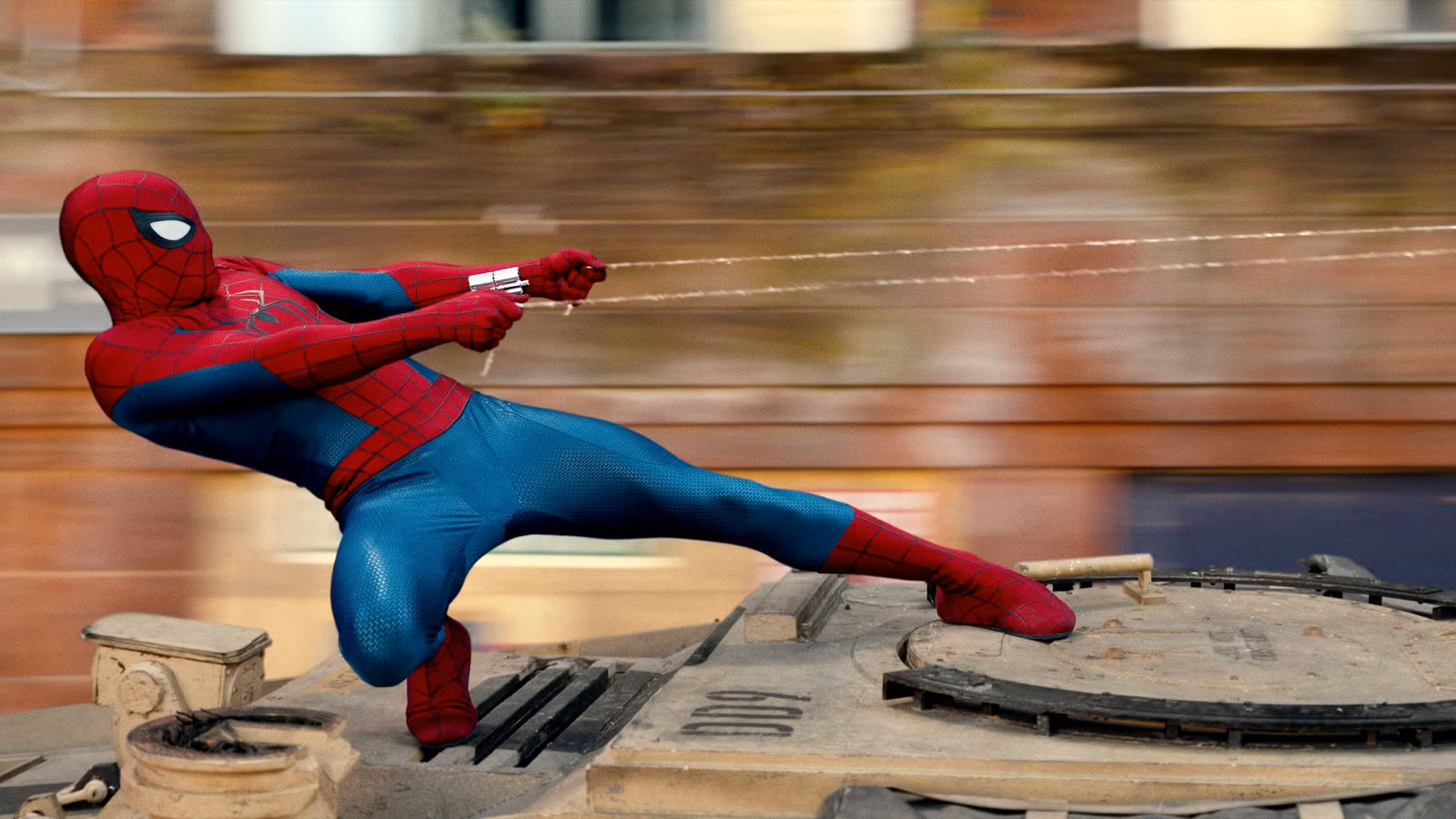 Spider-Man pulling something with his web in Spider-Man: Brand New Day