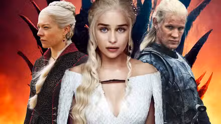 Blended image showing Rhaenyra, Daenerys, and Daemon Targaryen.