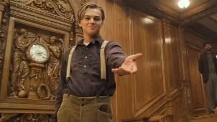 Leonardo DiCaprio as Jack Dawson in the final scene of Titanic (1997)
