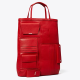 red north/south tote with many many pockets