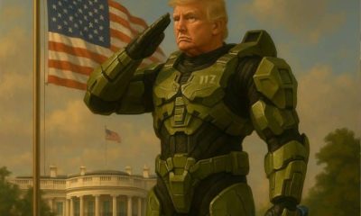 An AI-generated meme of Trump as a character from the video game Halo, posted by the White House on X