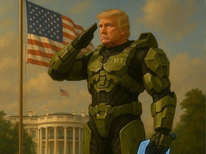 An AI-generated meme of Trump as a character from the video game Halo, posted by the White House on X