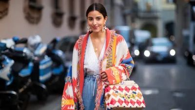 MILAN, ITALY - FEBRUARY 21: Bettina Looney is seen wearing two tone denim jeans, Fendi bag, cardigan outside Vivetta on Day 2 Milan Fashion Week Autumn/Winter 2019/20 on February 21, 2019 in Milan, Italy. (Photo by Christian Vierig/Getty Images)