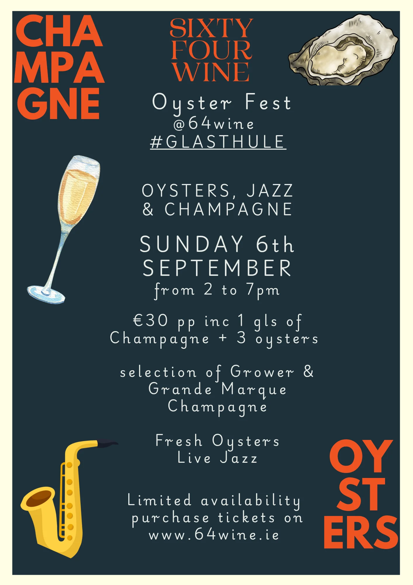 64 Wine Oyster Festival 2026 oysters and champagne in Glasthule Dublin