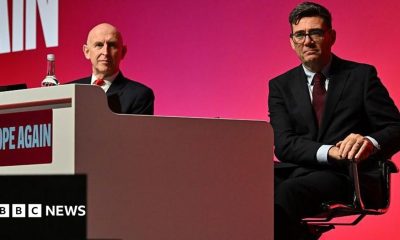 Chancellor of the Exchequer John Healey (L) and Prime Minister Andy Burnham attend the first day of the Labour Party Conference in Liverpool on 27 September 2026.