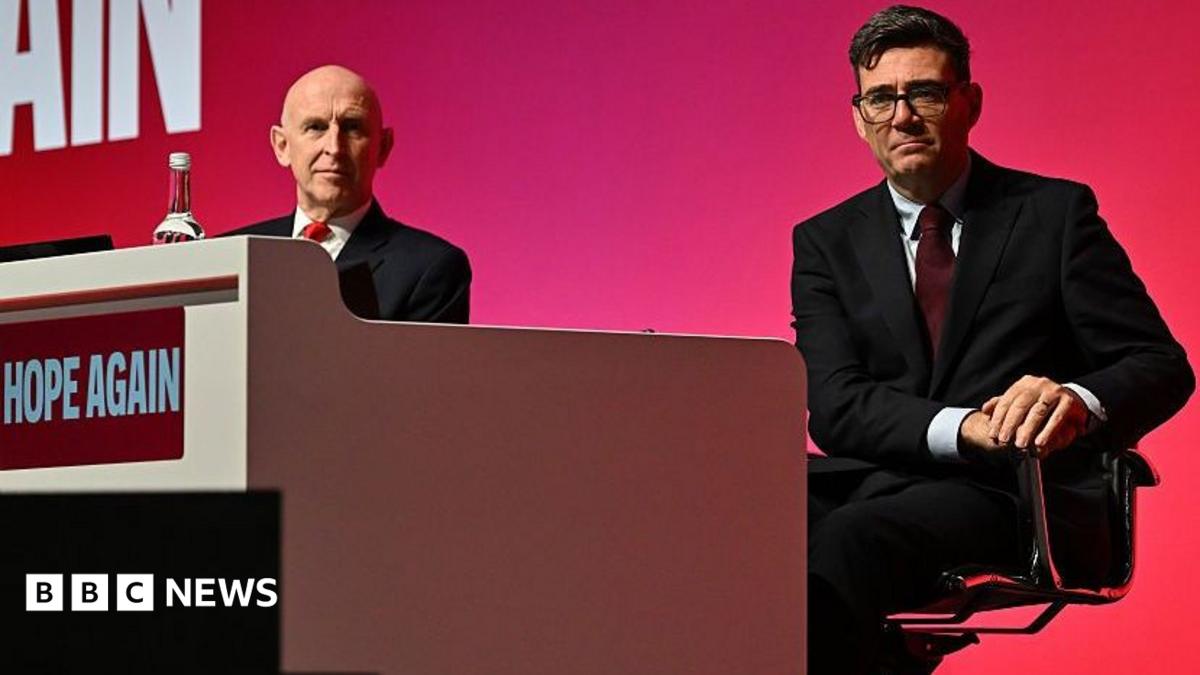 Chancellor of the Exchequer John Healey (L) and Prime Minister Andy Burnham attend the first day of the Labour Party Conference in Liverpool on 27 September 2026.