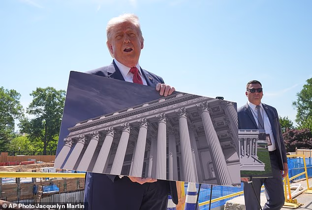 President Donald Trump tours White House ballroom construction progress along the project's exterior in May
