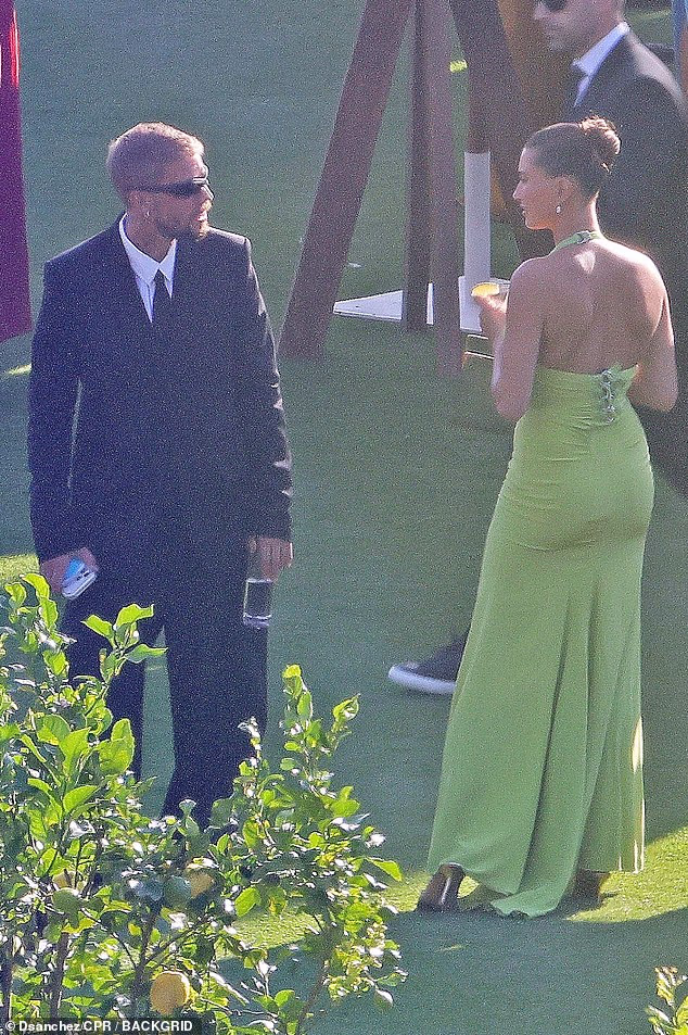 Justin and Hailey Bieber shared an intense exchange at Finneas O'Connell's wedding to Claudia Sulewski in Santa Barbara on Saturday
