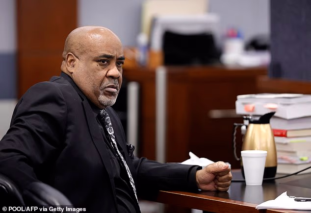 Duane 'Keffe D' Davis is pictured in court on Monday amid closing arguments in his murder trial