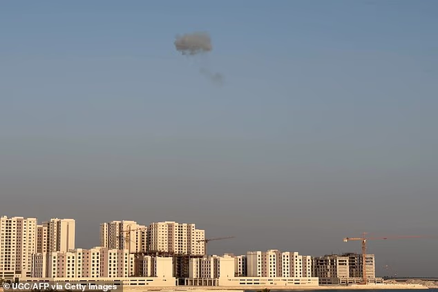 Smoke in the sky in Bahrain following Iranian drone and missile attacks on September 2