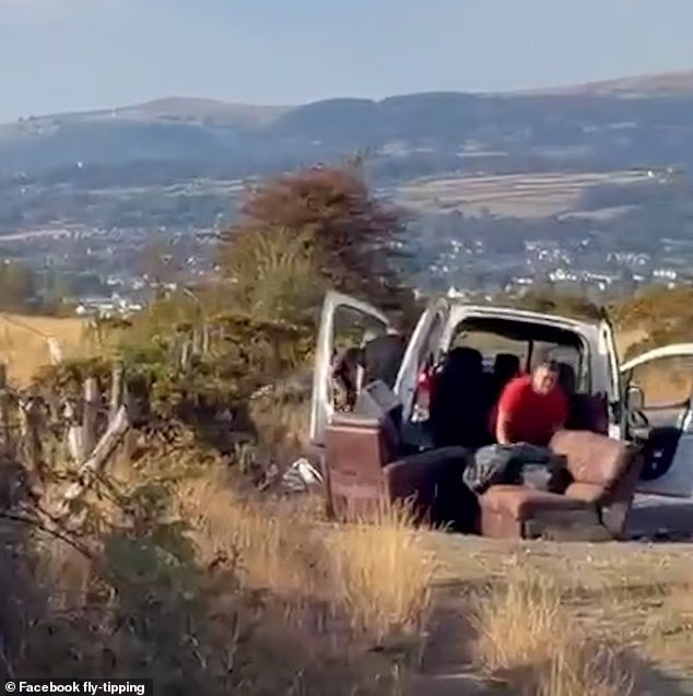 A trio of fly-tippers were caught dumping sofas, armchairs and bin bags on a Welsh road in the countryside near Maesycwmmer last week