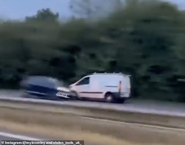 This is the moment a van is driven the wrong way down a dual carriageway during a high-speed 15-mile police chase