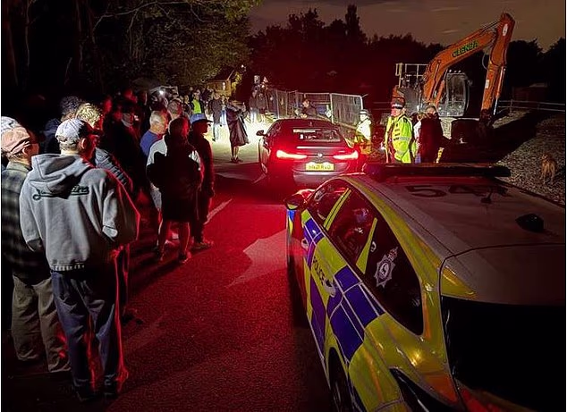 Police cars arrived at the site in Sawbridgeworth at 12.30am on Bank Holiday Monday, where diggers had begun work on the land