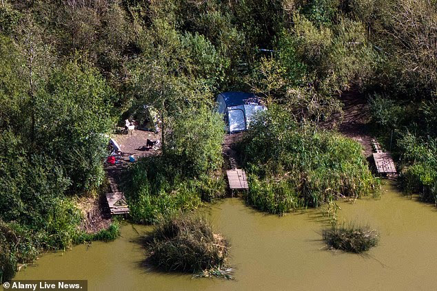 A tent was set up in a wooded area near a pond off Strawberry Lane, near the village of Great Wyrley in Staffordshire