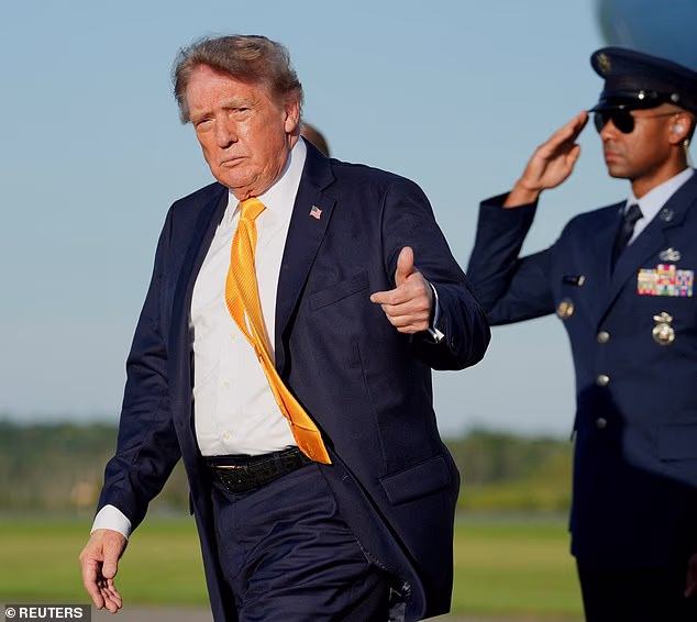 President Donald Trump, 80, showcased a darker hairstyle as he stepped off Air Force One in Morristown, New Jersey, on Friday