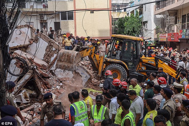 A building collapsed in New Delhi, India, shortly after midday on Sunday