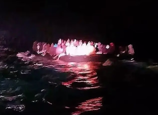 An infrared image taken by a French lifeboat crew that shadowed but did not stop a rubber dinghy carrying 140 migrants that was later taken to Portsmouth, sparking protests last night and into today
