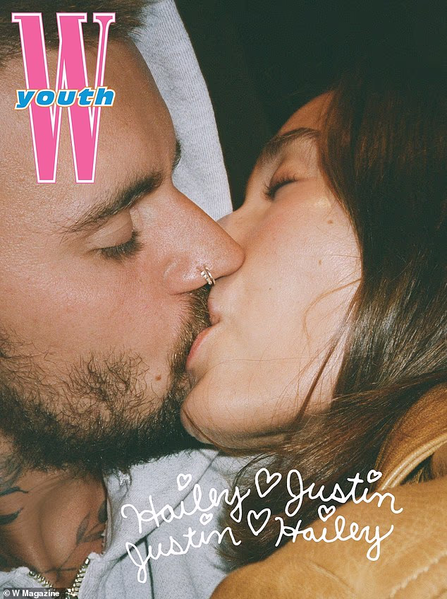 Justin and Hailey Bieber shared a passionate kiss for WYouth magazine's inaugural cover this week, days after sparking drama with a seemingly tense chat at Billie Eilish's brother's wedding