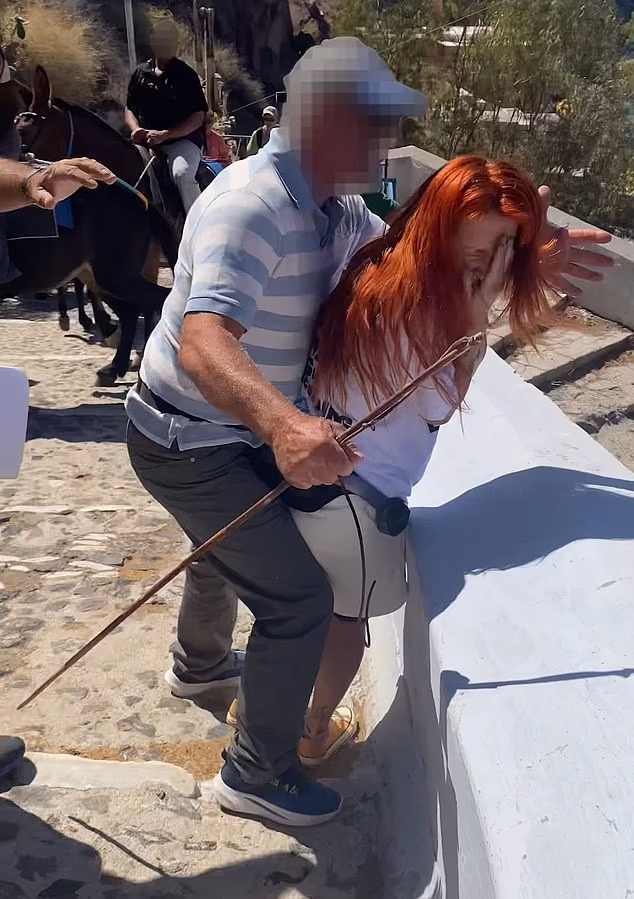 Footage shows the moment a donkey handler attacked a German Peta activist in Santorini