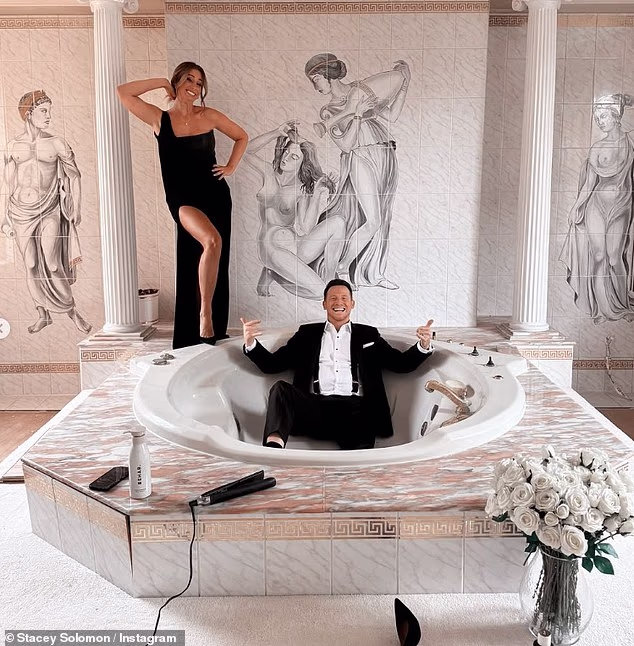 Stacey Solomon posed alongside her nude murals while husband Joe Swash relaxed in the bath as the pair got NTA ready from their new huge bathroom in hilarious Instagram snaps