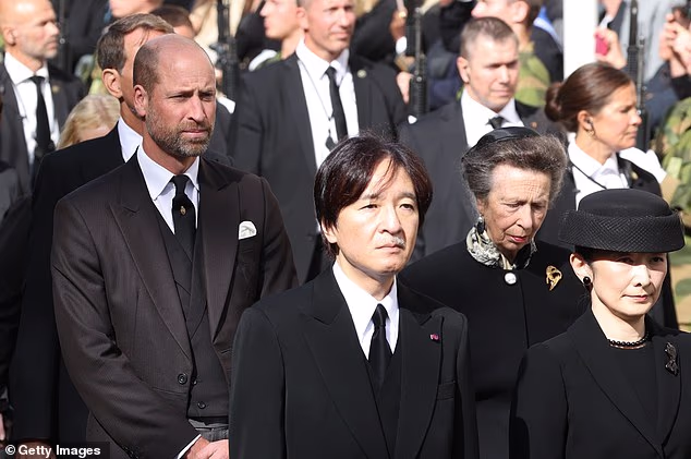 Prince William was joined by his aunt Princess Anne at the funeral of King Harald of Norway. They were seen walking behind Crown Prince Akishino and Princess Kiko of Japan