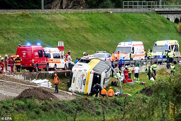 Several people have died and others injured after a coach carrying tourists crashed and flipped over on a mountain road in Switzerland