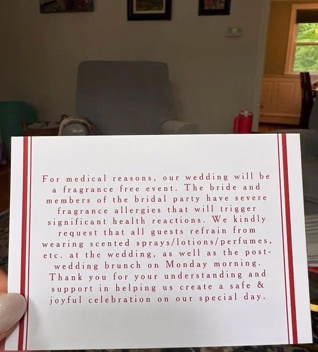 A bride-to-be has sparked huge debate after asking guests to follow one strict rule at her wedding and ditch all fragrance