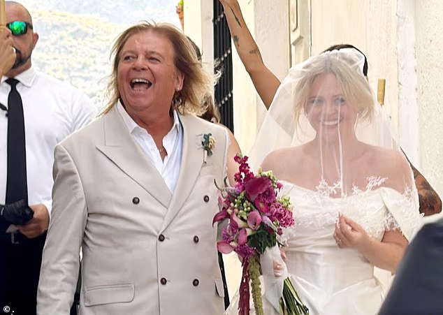Emily Atack's musician father, Keith Atack, walked his daughter up the aisle in a pair of flip-flops