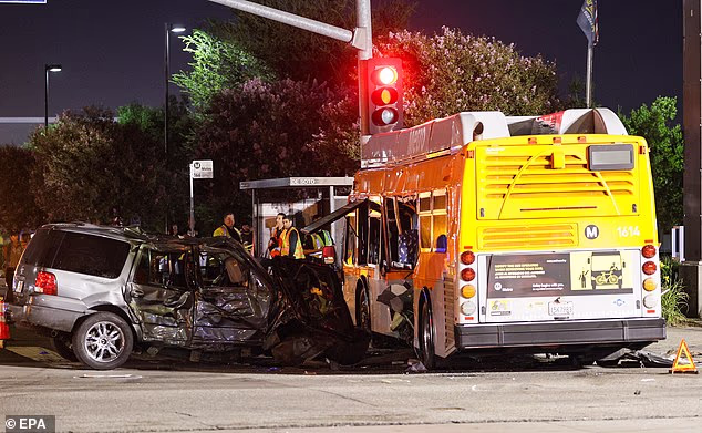 Two people were killed when an SUV plowed into a Los Angeles metro bus on Tuesday