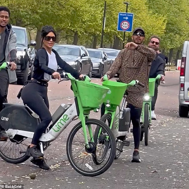 Kim Kardashian and her boyfriend Lewis Hamilton opted for London's favourite mode of transport during their visit - the humble Lime bike