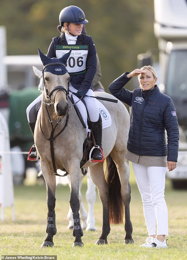 Experienced equestrian Zara cheered her daughter Mia (pictured on her horse, Bunny Two Twirls) on at Blenheim Palace this weekend