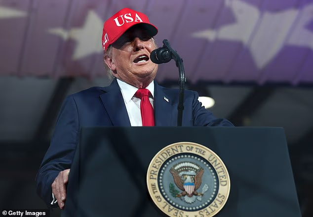 President Donald Trump speaks during a campaign rally with North Carolina R