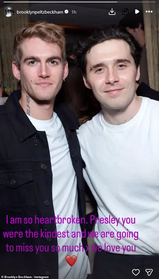Brooklyn Beckham and Paris Hilton led tributes to their friend Presley Gerb er following his tragic death aged just 27