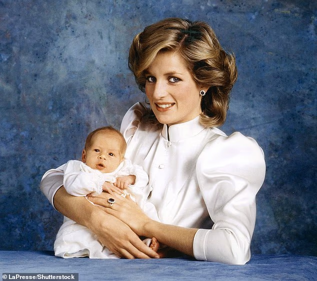 Princess Diana and Prince Harry in their first official photo together a month of Harry's birth