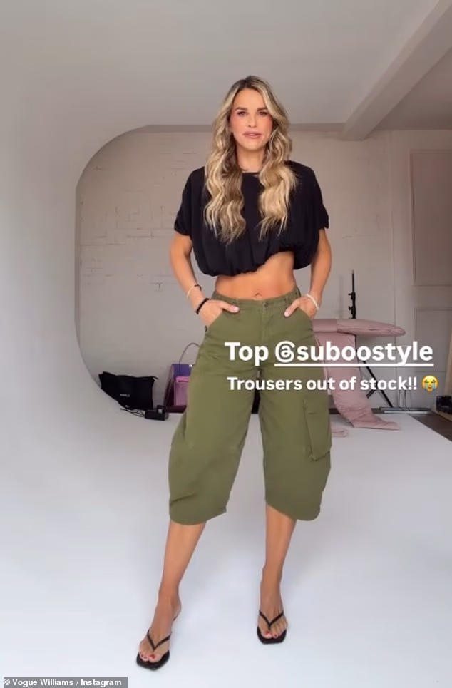 Vogue Williams showed off her washboard abs in a black crop top on Instagram on Tuesday, just three weeks after giving birth to her fourth child