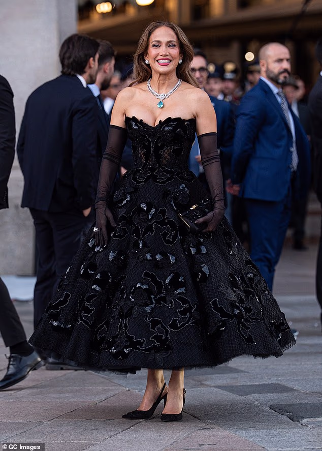 Jennifer Lopez led the glamorous arrival at the Vogue World event in Milan on Tuesday night where she channelled old Hollywood glamour