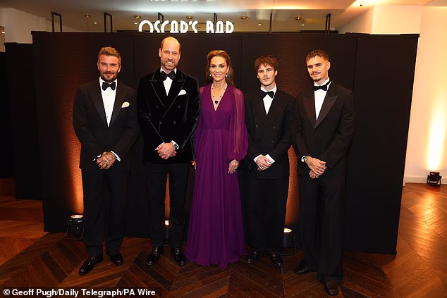 David Beckham was rubbing shoulders with royalty yet again as he and his sons posed with the Prince and Princess of Wales at the star-studded premiere of Tom Cruise's new film Digger