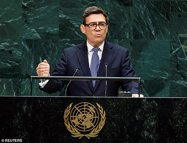 Andy Burnham addresses the 81st United Nations General Assembly at UN headquarters in New York City