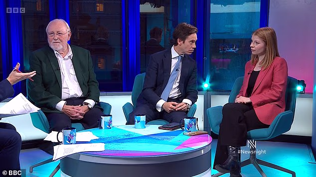 Rory Stewart's sudden pivot to New Statesman political editor Ailbhe Rea (right) on Newsnight has been met with hilarious reaction online