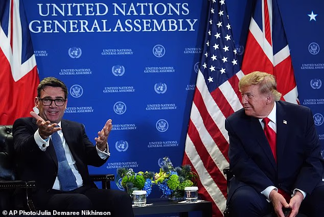 Andy Burnham looked a bag of nerves when meeting Donald Trump at the United Nations building in New York, writes Quentin Letts