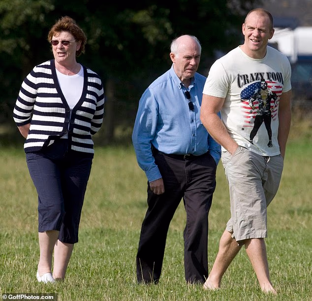 Mike Tindall with his parents Phil and Linda at The Festival of British Eventing at Gatcombe Park, Gloucestershire in August 2009
