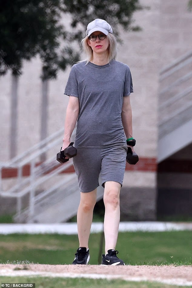 Elizabeth Holmes is set to transfer to a Texas halfway house next August. She is pictured here during her regular morning and evening workouts at FPC Bryan in Texas where she is now
