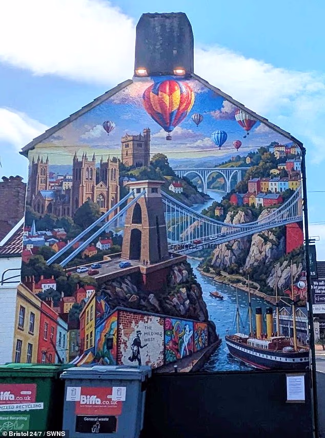 Pictured: The AI-generated mural stuck onto the side of a pub in Bedminster which had a city in uproar