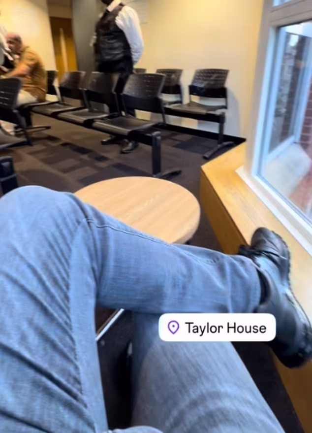 The man appeared for a hearing at Taylor House Immigration Tribunal Centre in central London - where he took this image of himself sitting down in the waiting area, and posted it on social media
